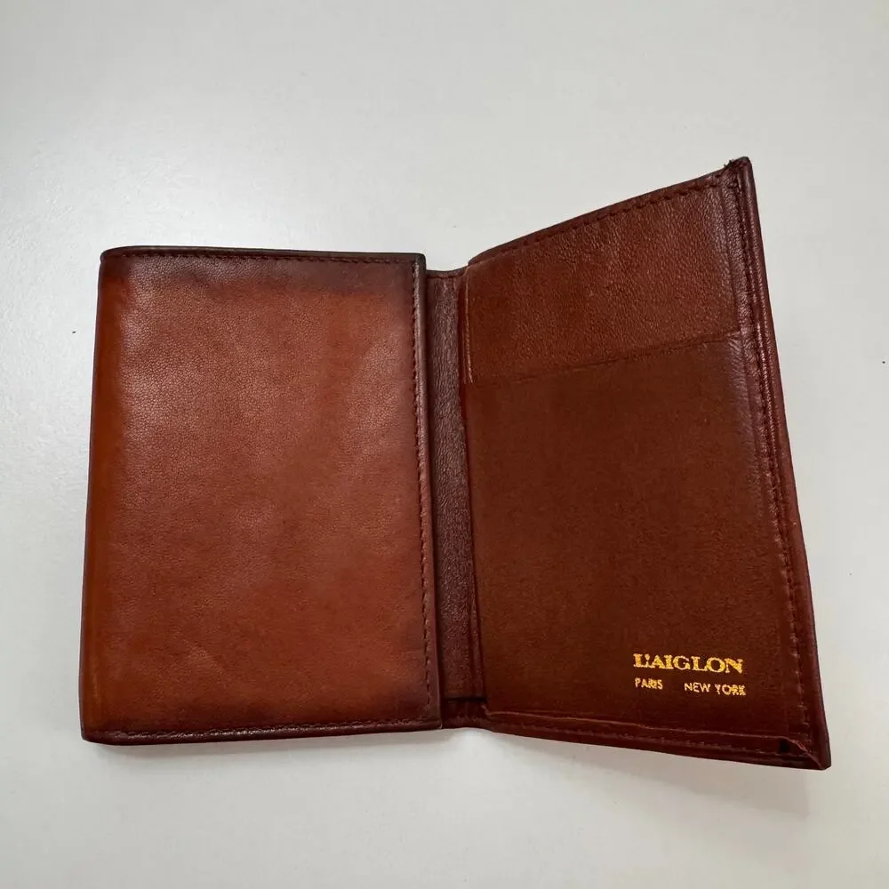VINTAGE L'Aiglon Paris New York Antelope Leather Trifold Wallet Cognac Brown